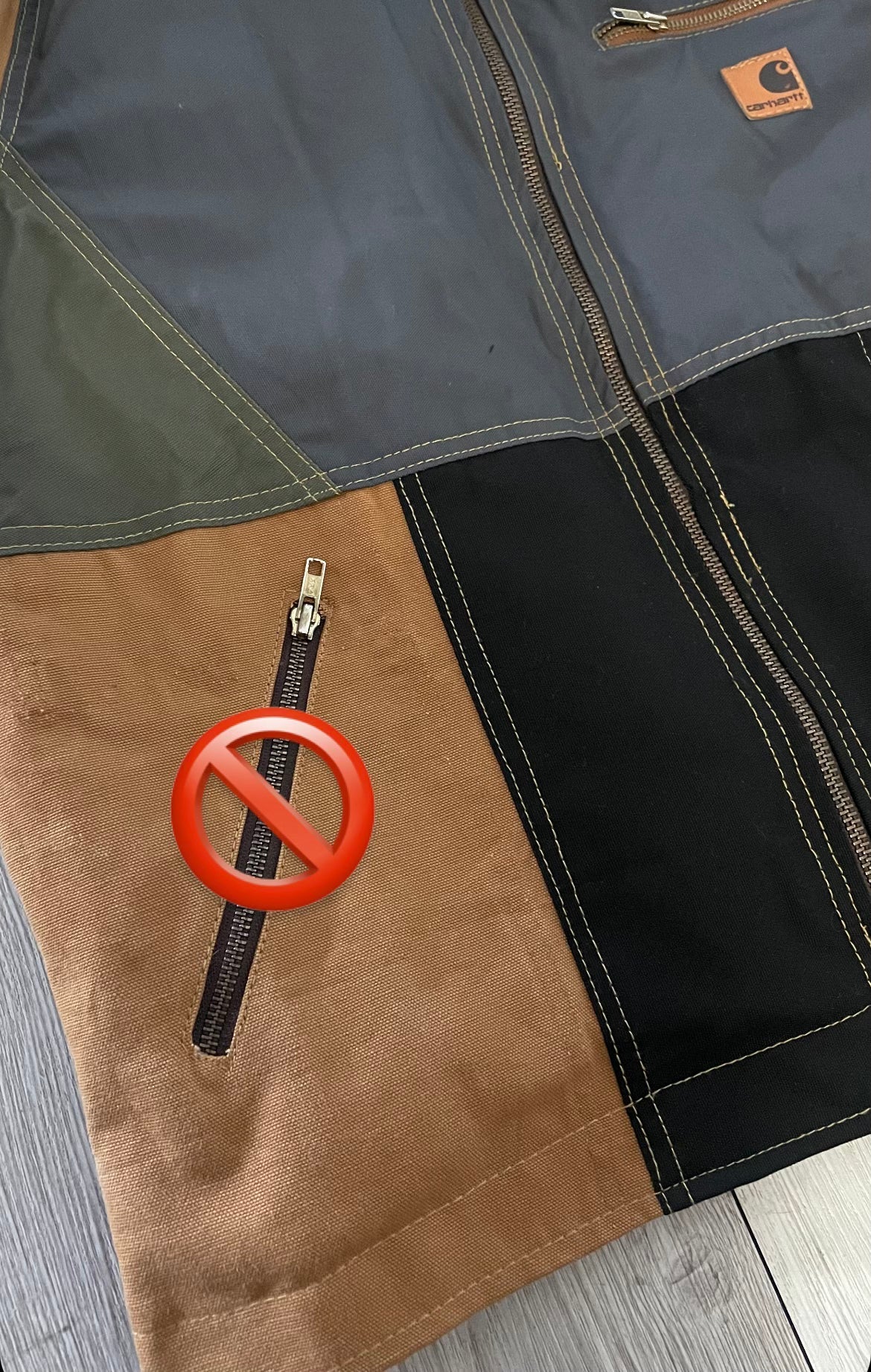 Fleek Credit: Custom Carhartt Rework Jackets - 110 TOTAL (SMALL: 10, MEDIUM: 20, LARGE: 40, XL: 40) || EARTH TONES COLOR ONLY (GRAY,BLACK,BROWN,BLUE, GREEN) || NO ZIPPER ON HAND POCKETS || YES ZIPPER ON CHEST POCKETS || SEE PICTURES -- 90%