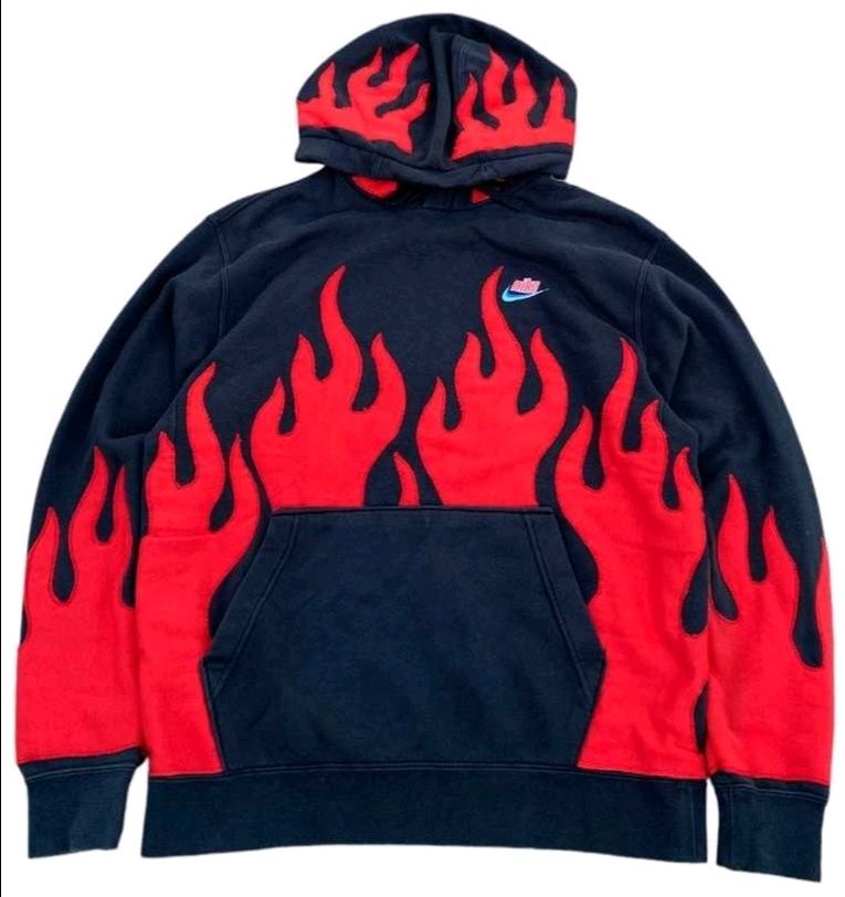 Reworked Men Hoodies with Flame Design made using Nike, Puma, Fila, Rebook, Tommy and Other Vintage Hoodies, Style # CR221.