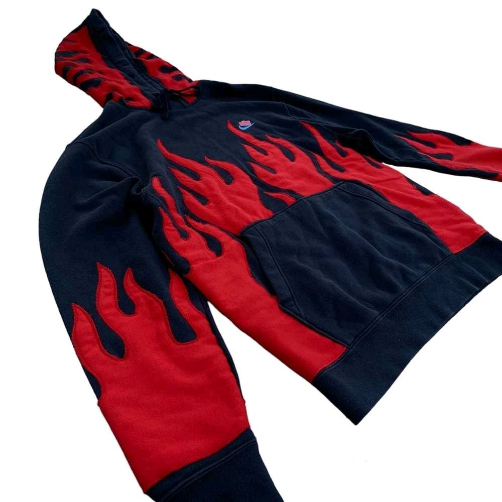 Reworked Men Hoodies with Flame Design made using Nike, Puma, Fila, Rebook, Tommy and Other Vintage Hoodies, Style # CR221.