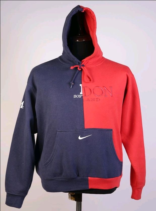 Reworked Men Half and Half Hoodies made using Nike, Puma, Fila, Rebook, Tommy and Other Vintage Hoodies,20 pcs Style # CR129.